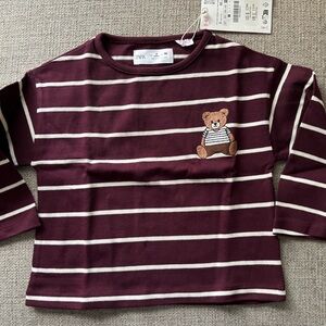 Zara Kids Burgundy Striped Long Sleeve Tee